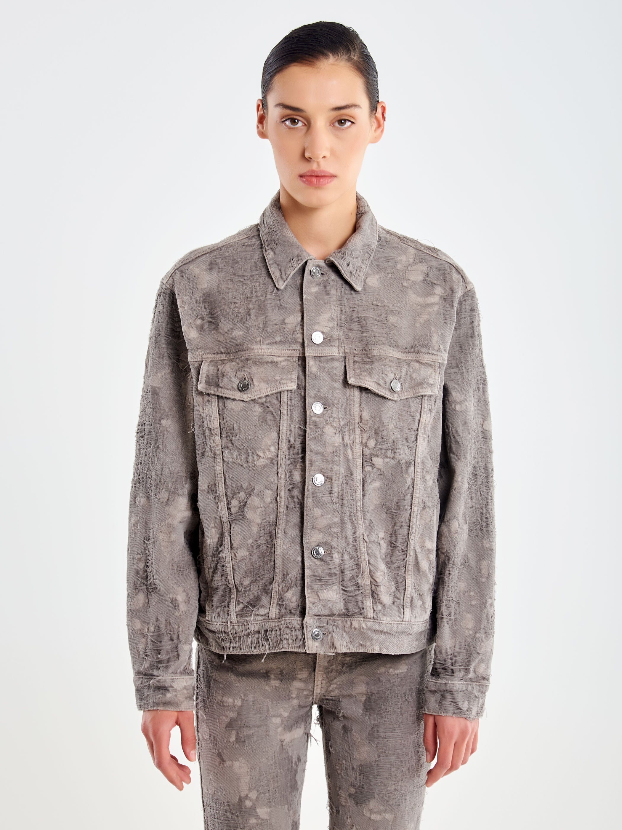 Giacca in Denim Effetto Sfilacciato