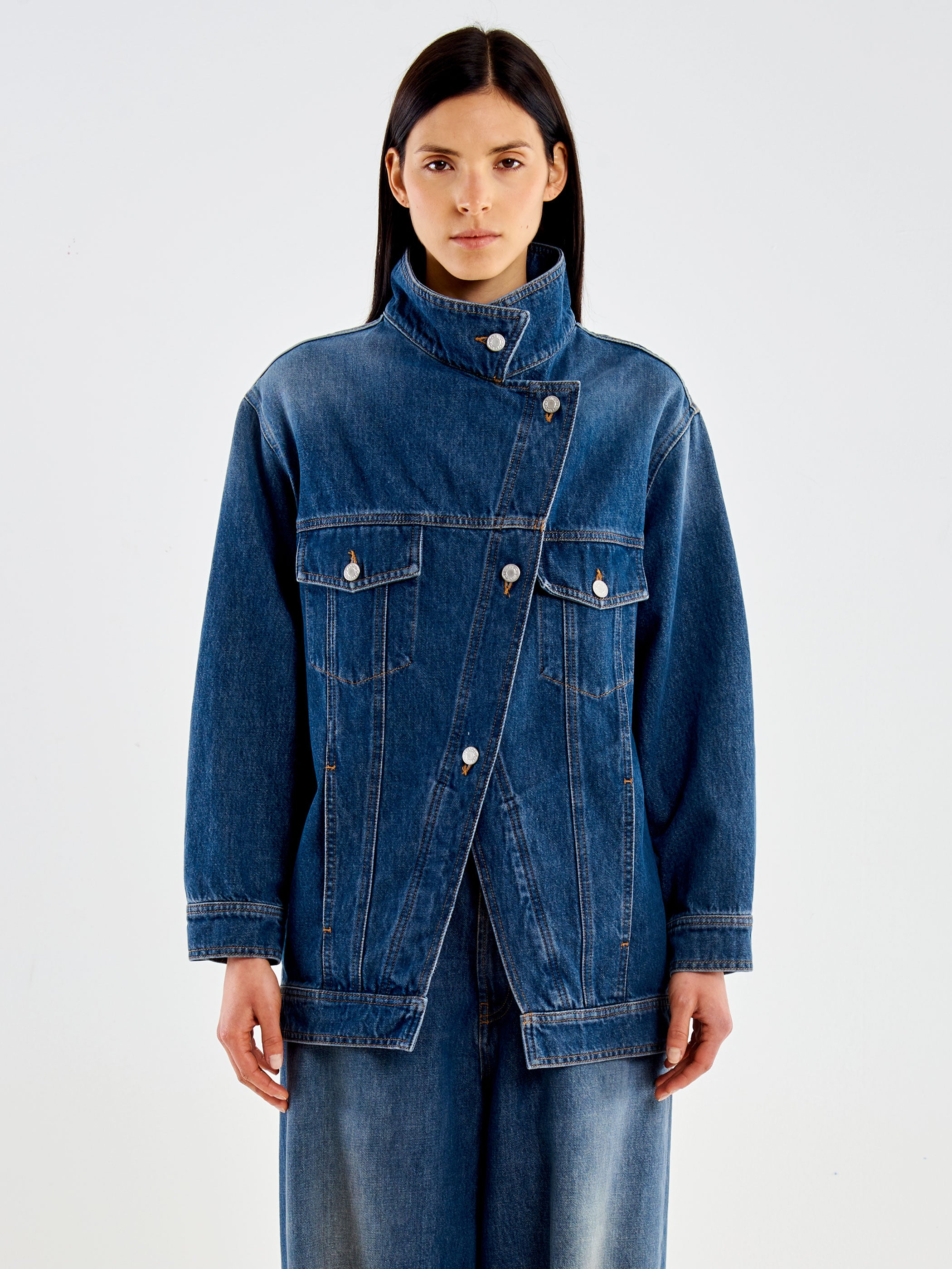Giacca in Denim Taglio Obliquo